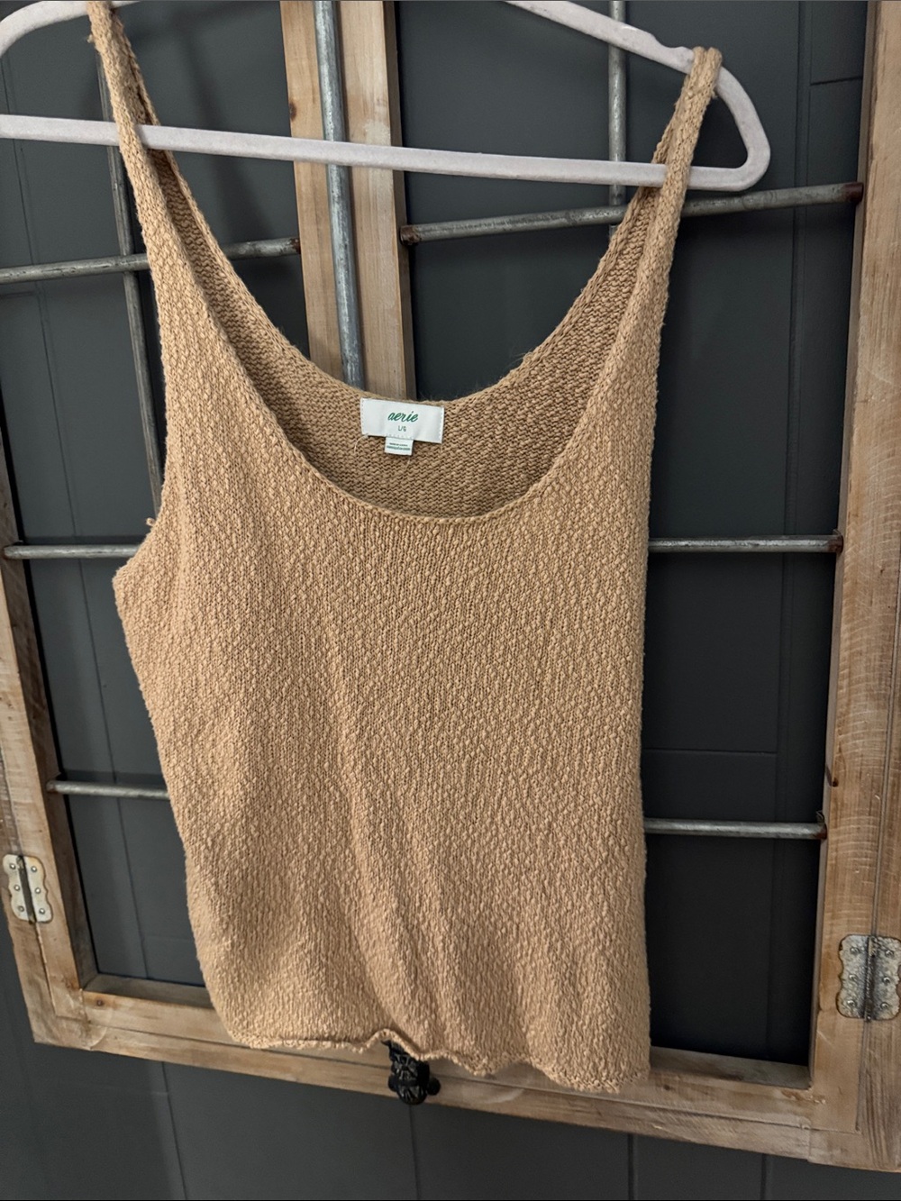 aerie Camel Textured Scoop Neck Tank